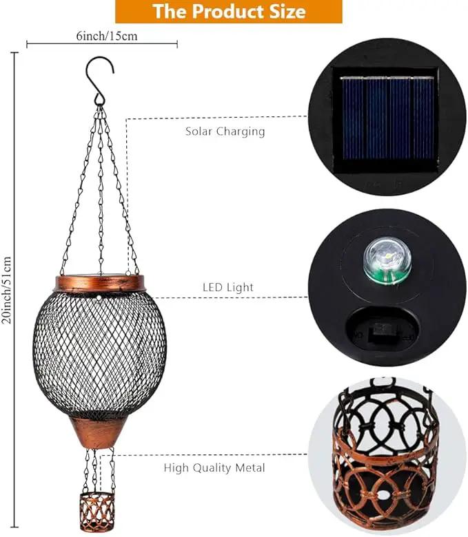 Starsoul 2 PC Cage Hot Air Balloon Solar Lantern with Flame Glass Outdoor Hanging Hot Air Balloon Solar Light Lamp Waterproof Garden Patio Yard Party Decorations by GreenHaven Gardens