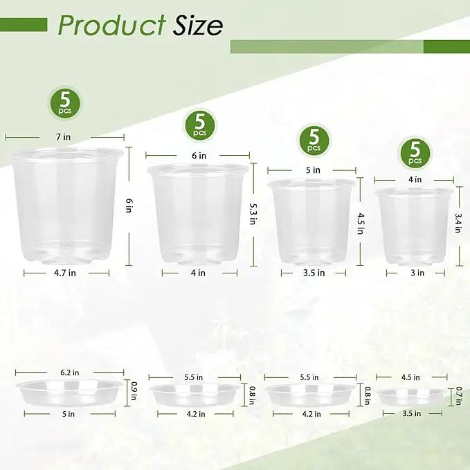 4/5/6/7 Inch Clear Nursery Pots for Plants with Sacuers 20 Pack, Plastic Flower Pots with Drainage Holes, Variety Pack Seedlings Garden Pot for Indoor Outdoor (4+5+6+7 inch) by GreenHaven Gardens