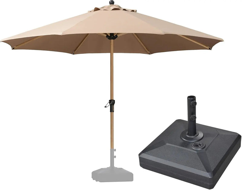 PURPLE LEAF 11 Feet Patio Umbrella with Base Outdoor Umbrella Round Market Umbrella with Crank & 8 Ribs Commercial Aluminum Table Umbrella for Outdoor Garden, Taupe by GreenHaven Gardens