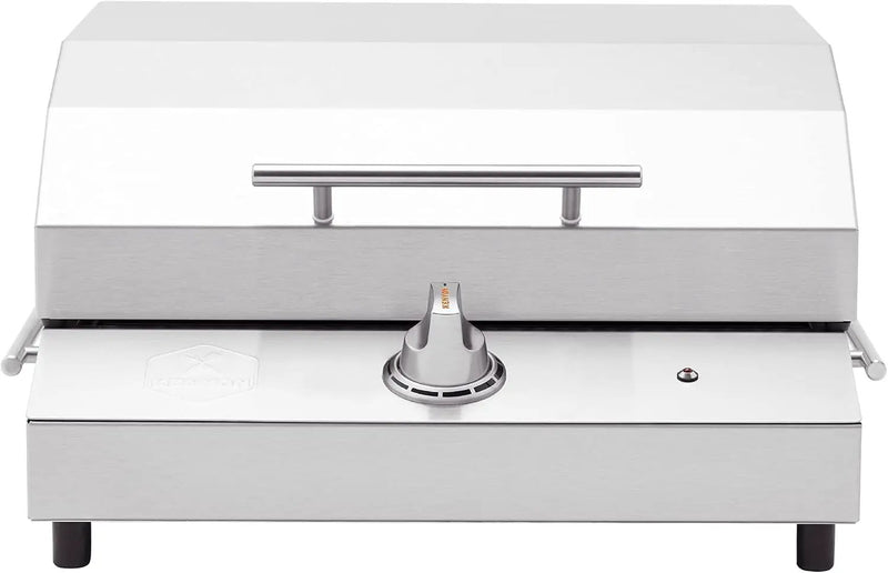 Kenyon G2 Portable Tabletop Electric Grill, 1440W Single Burner, Stainless Steel Body, Cast Aluminum Grate, UL Approved Grill For Indoor And Outdoor Use, Removable Lid, Dishwasher Safe, 120Volts by GreenHaven Gardens