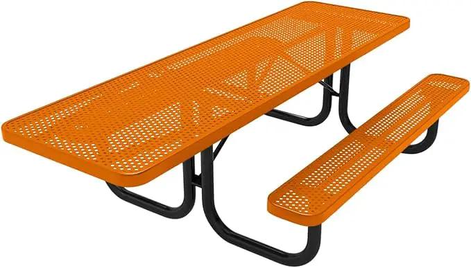 Coated Outdoor Furniture Heavy-Duty Portable ADA-Compliant Outdoor Picnic Table, Punched Steel Patio Dining Furniture Made in America (8ft Rectangular, One-Side Handicap, Orange) by GreenHaven Gardens