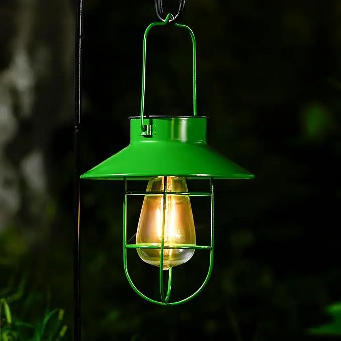 Solar Lights Lantern Lamp with Shepherd Hook, Solar Metal Lanterns, Outdoor Lights Decor,Edison Bulb Lights for Garden ,Outside Decor for Pathways,Patio, Lawn, or Landscaping(Green) by GreenHaven Gardens