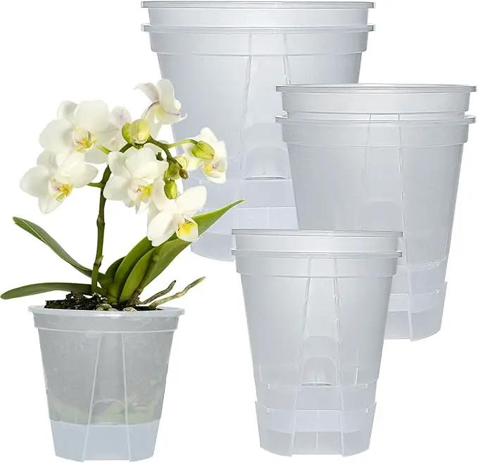 Cdd's Path 6-Pack Self Watering Pots Set with Holes for Indoor/Outdoor Plants,2 Each of 5, 6 and 7 Inch Planter Pot with Watering Hole/Reservior and Air Pipes,Clear by GreenHaven Gardens