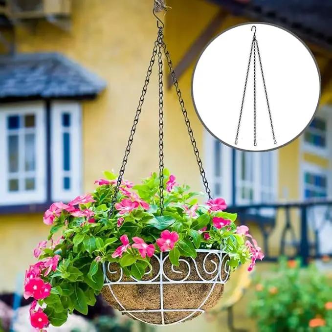 Hanging Basket Chain 23 Inch 3 Hanging Chain Plant Pot Replacement Hook Plant Hook for Flower Pots, Bird Feeders & Lanterns, 3 Pack (23” Black) by GreenHaven Gardens