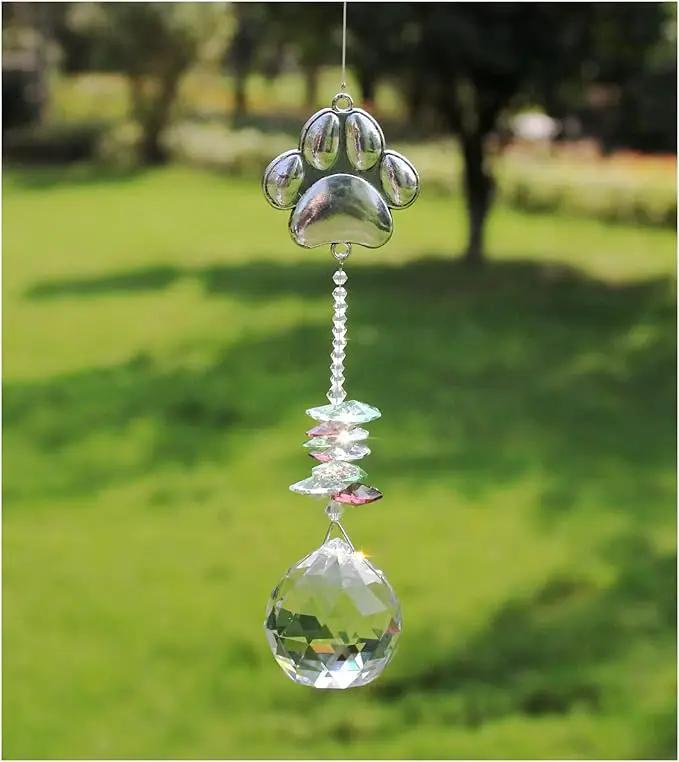 Paw Print Sun Catcher Crystals Prisms Hanging Garden Decor Pet Memorial Gifts Dog Remembrance Gift Loss Sympathy Rainbow Maker Suncatcher for Window Friend Birthday by GreenHaven Gardens