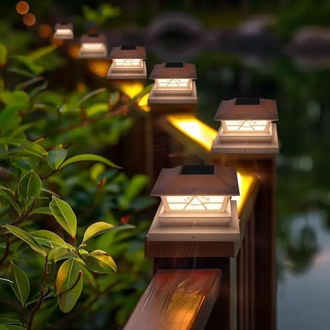 TW SHINE 4 Pack Solar Outdoor Fence Post Lights, 2 Modes Post Cap Lights Waterproof Warm White/Cool White for Yard, Garden, Porch, Patio Decor, for 4x4 5x5 6x6 Wood Posts, White by GreenHaven Gardens