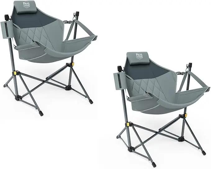 TIMBER RIDGE Hammock Camping Chair with Adjustable Backrest, Heavy Duty Folding Hammock Chair Supports 300lbs, Portable Hammock Chair for Camping, Travelling and Patio, Grey 2 Pack by GreenHaven Gardens