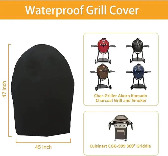 Grill Cover for 6755 Char-Griller Akorn Kamado Charcoal Grill Smoker and Premium Kettle, for Cuisinart CGG-999, 600D Heavy Duty Waterproof UV Resistant Cover, Outdoor Barbeque Grill Accessories by GreenHaven Gardens