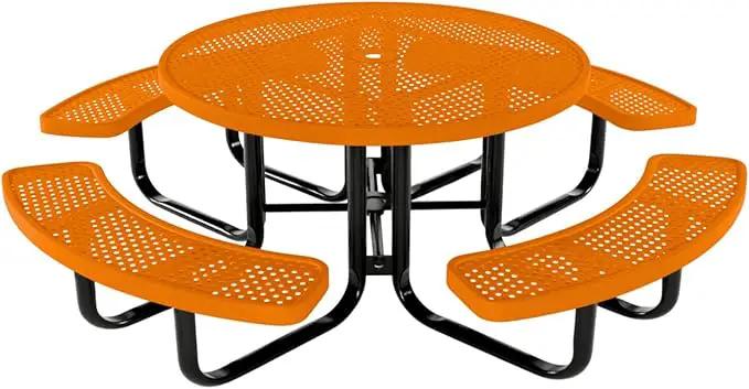 Coated Outdoor Furniture Heavy-Duty Portable Outdoor Kids Table with Umbrella Hole, Punched Steel Kids Picnic Table, Commercial-Grade, Made in America (46 In, Round, Childrens, Orange) by GreenHaven Gardens