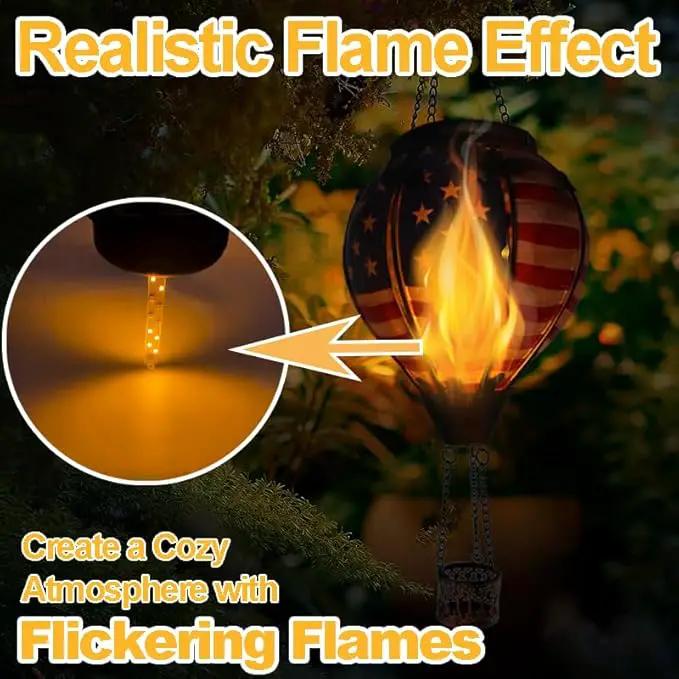 2PCS Solar Hot Air Balloon Lanterns with Flame with Shepherd's Hooks, Glass Hanging Flickering Lights Outdoor Waterproof for Garden Tree Yard Patio Mother's Day Gift, 18" H Flag by GreenHaven Gardens