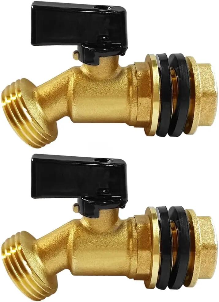 Brass Water Container Rain Barrel Faucets Spigot 3/4" G Male Thread Large Inlet to 3/4" GHT Male Thread Outlet with Quarter Turn Ball Valve Include Bulkhead Fitting and Washers 2PCS by GreenHaven Gardens