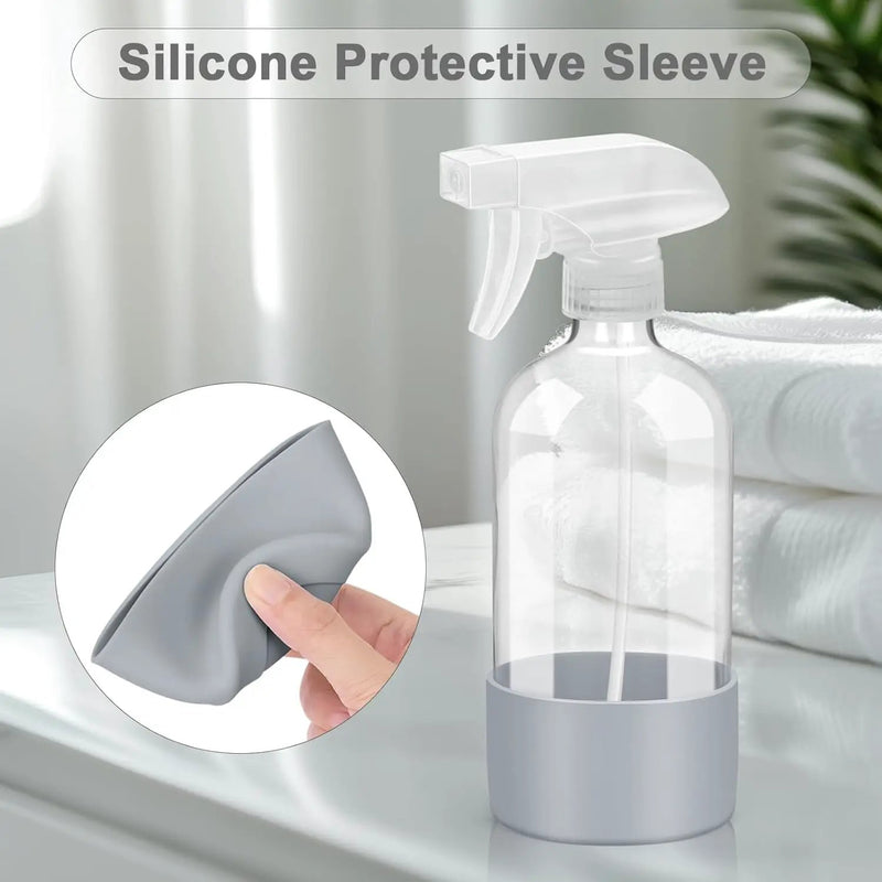2 Pack Glass Spray Bottles with Silicone Sleeve, 16 oz Empty Refillable Containers with Adjustable Spray Nozzles, Spray Bottles for Hair, Cleaning Solutions and Plants Blue&Grey by GreenHaven Gardens