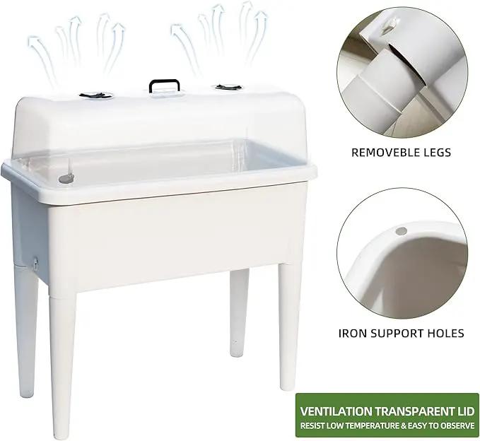 Dexceder 13.2 Gallon Self Watering Raised Garden Bed with Ventilation Transparent Lid Greenhouse, Deepen Vegetable Flower Box Planter Pot with Removeble Legs & Water Level Indicator (White) by GreenHaven Gardens