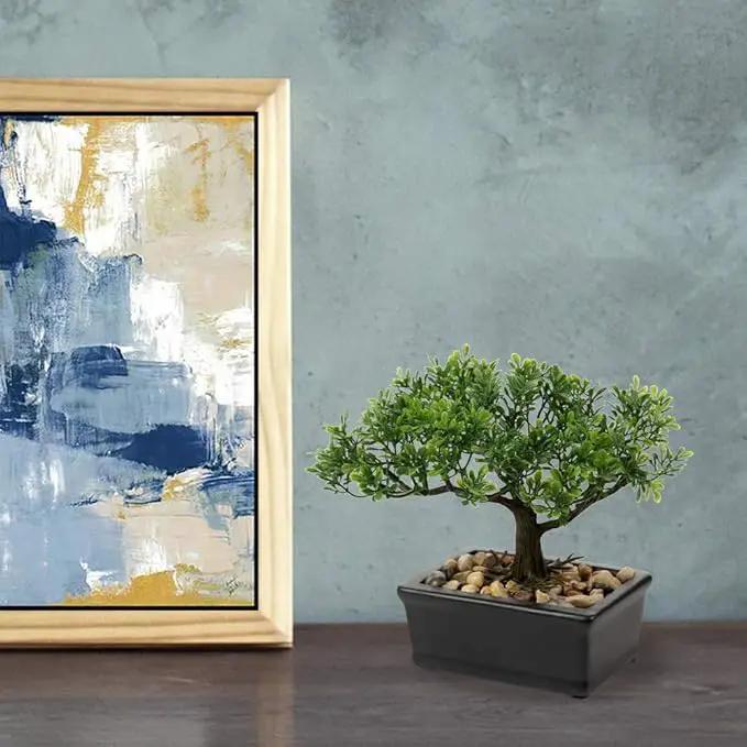 Artificial Bonsai Tree Juniper Faux Plants Indoor Small Fake Plants Decor with Ceramic Pots for Home Table Office Desk Bathroom Shelf Bedroom Living Room Farmhouse Decorations by GreenHaven Gardens