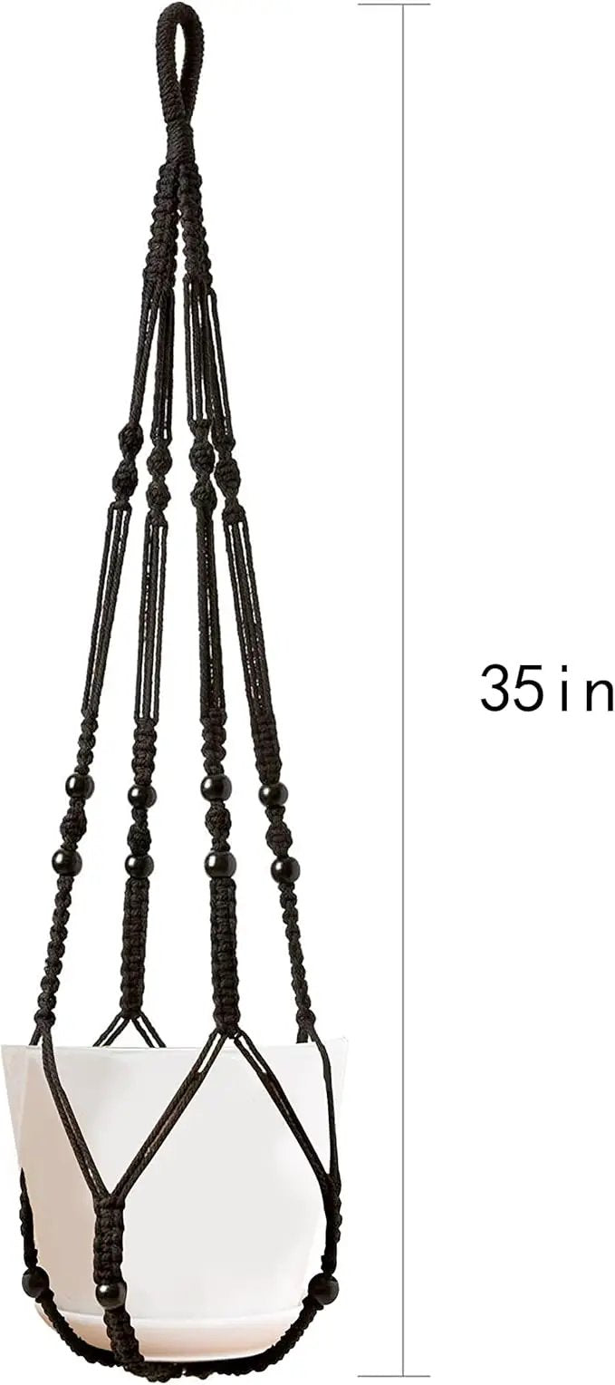 Macrame Plant Hanger Indoor Hanging with Wood Beads Macrame Planters No Tassel for Indoor Outdoor Boho Home Decor 35 Inch (Black,2pcs) by GreenHaven Gardens