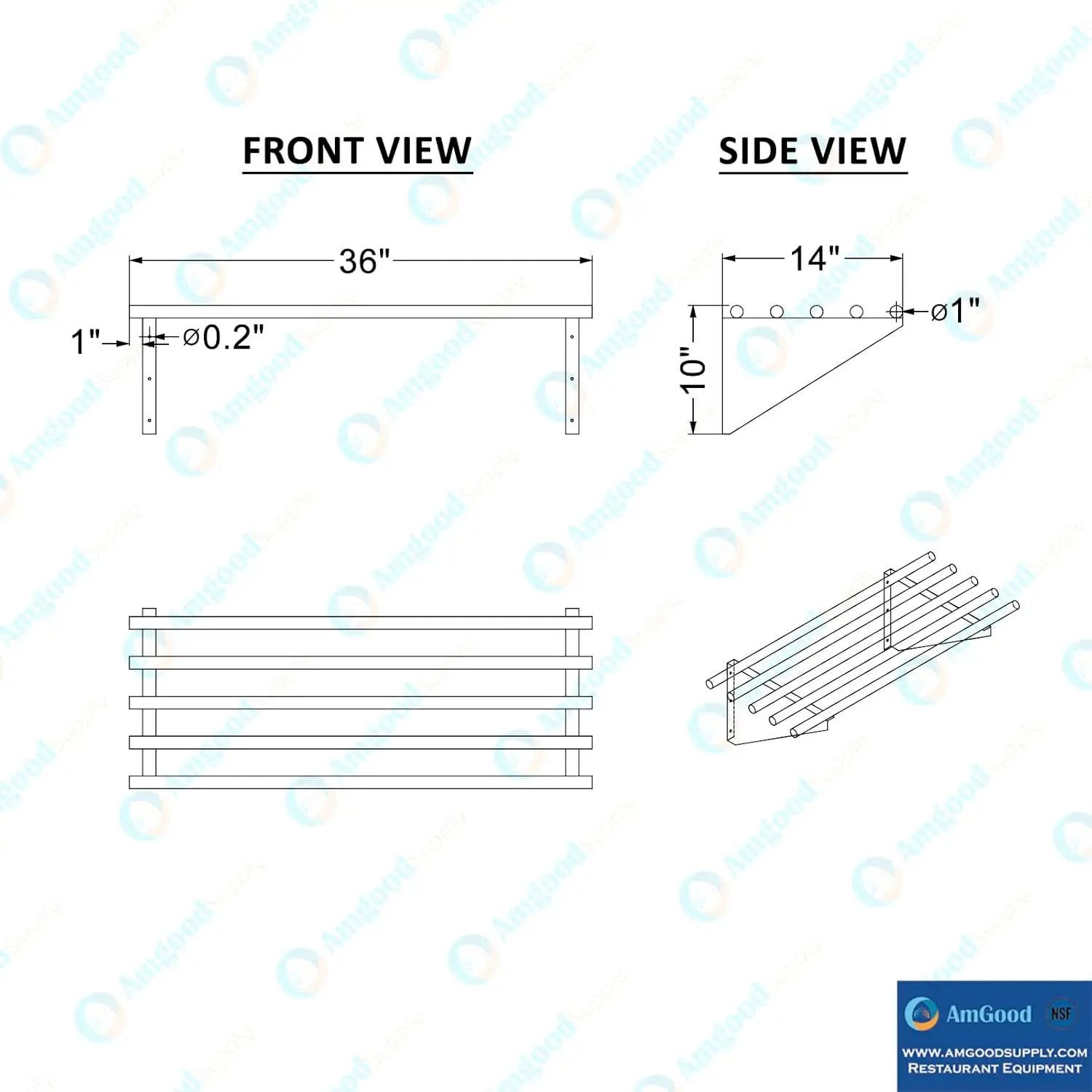 AmGood 14 in. x 36 in. NSF Stainless Steel Tubular Wall Shelf | Heavy-Duty Metal Shelving for Appliances & Equipment | Ideal for Kitchen, Restaurant, Garage, Laundry, Utility Room by GreenHaven Gardens