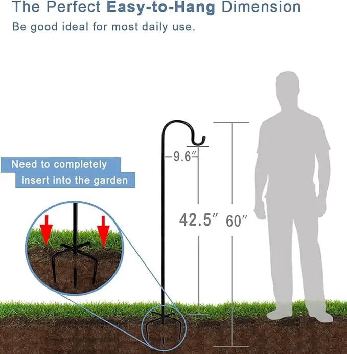 60 inch Outdoor Shepherd Hook with 5 Prong Base (2 Packs), Adjustable Heavy Duty Garden Hanging Stake for Bird Feeder Solar Light Plant Hanger Wedding Decor, Matte Black by GreenHaven Gardens