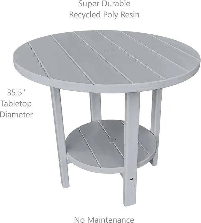 Phat Tommy Round Poly Resin Outdoor Patio Dining Table, All Weather Poly Patio Outdoor Furniture, Grey by GreenHaven Gardens