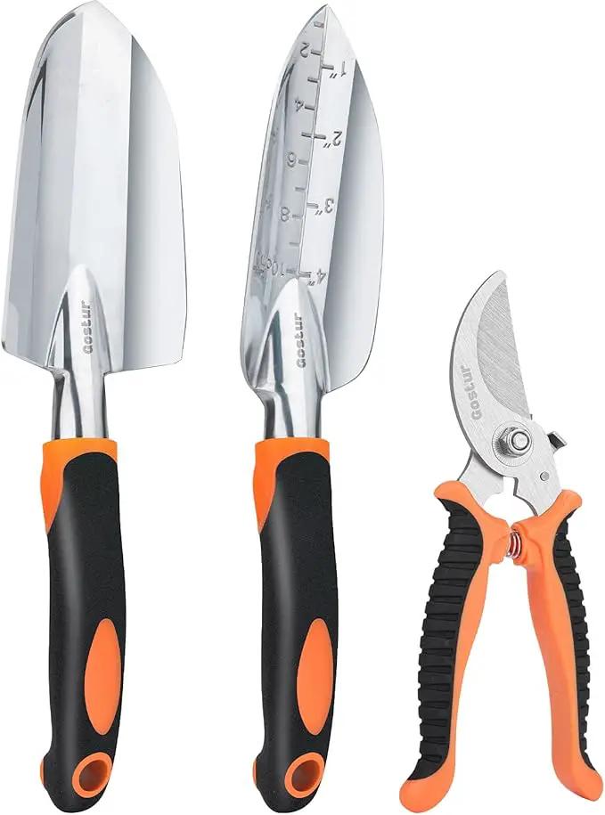 Garden Tool Set, 3PCS Sturdy Gardening Hand Tools Kit - Trowel/Shovel, Transplanter, Sharp Bypass Pruning Shears/Scissors/Clippers - Comfortable Handle - Ideal Gifts for Men & Women by GreenHaven Gardens