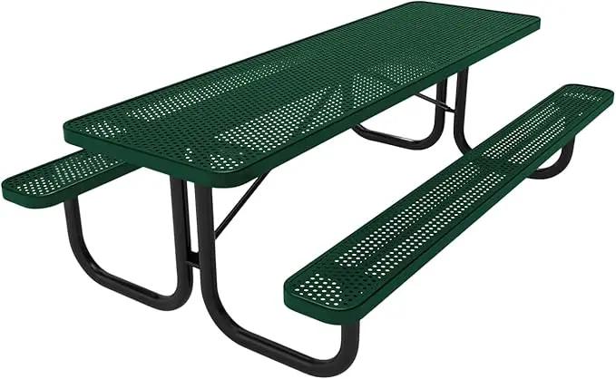 Coated Outdoor Furniture Heavy-Duty Portable Outdoor Picnic Table, Thermoplastic Coated Punched Steel Commercial-Grade Patio Dining Furniture Made in America (8ft Rectangular, Textured Green) by GreenHaven Gardens