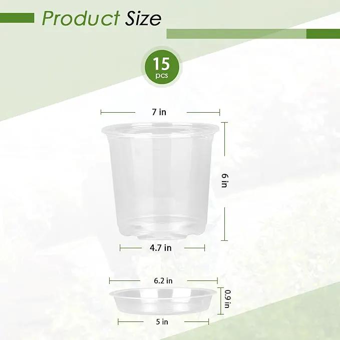 4/5/6/7 Inch Clear Nursery Pots for Plants with Sacuers 15 Pack, Plastic Flower Pots with Drainage Holes, Variety Pack Seedlings Garden Pot for Indoor Outdoor (7 inch) by GreenHaven Gardens