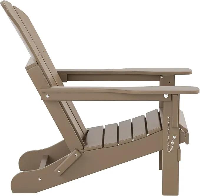 WO Home Furniture Adirondack Chair Table Set of 2 PCS Outdoor Folding Chair w Side Table Weather/UV Resistant for Lawn, Garden, Bon Fire, Balcony (Weathered Wood) by GreenHaven Gardens