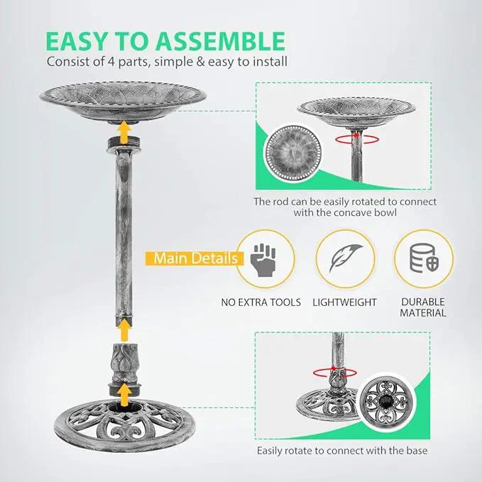 VIVOHOME 28 Inch Height Polyresin Lightweight Antique Outdoor Garden Bird Bath Gray by GreenHaven Gardens