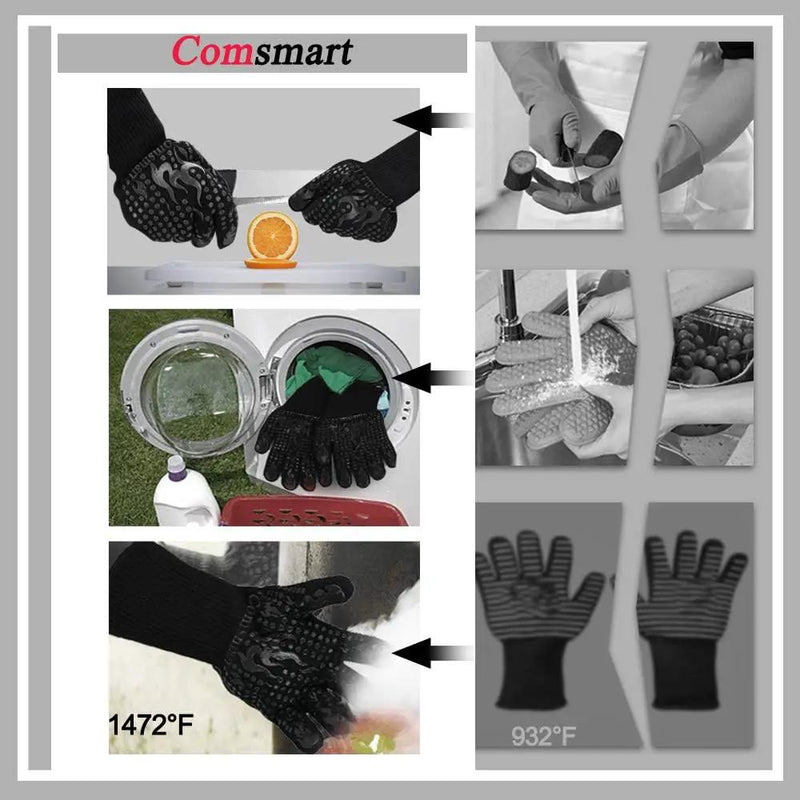 Comsmart BBQ Gloves, 1472 Degree F Heat Resistant Grilling Gloves Silicone Non-Slip Oven Gloves Long Kitchen Gloves for Barbecue, Cooking, Baking, Cutting by GreenHaven Gardens
