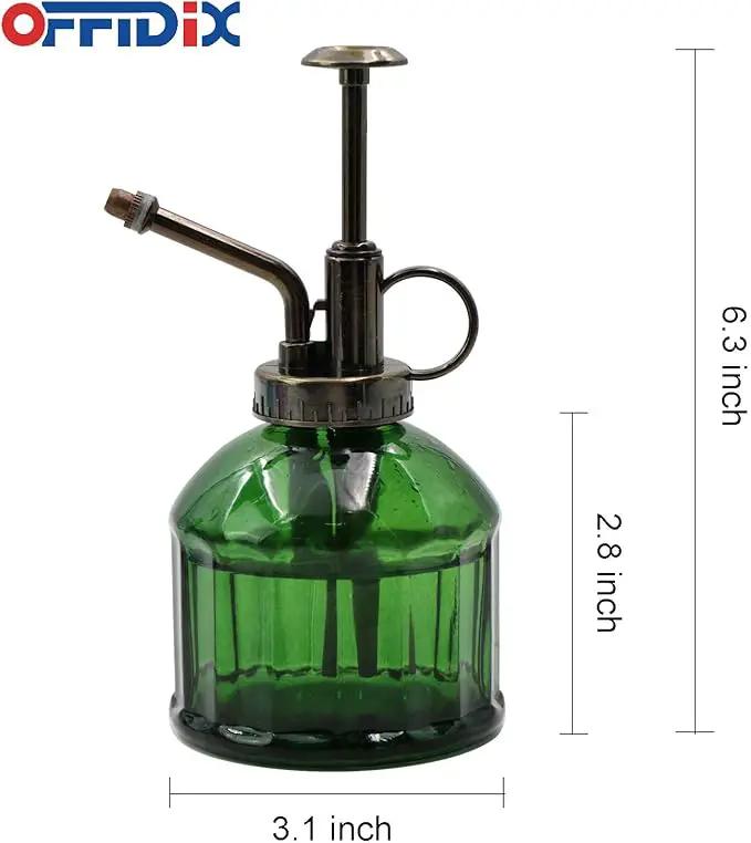 OFFIDIX Glass Plant Mister, 6.3 Inches Tall Vintage Style Spritzer Bronze Plastic Top Pump One Hand Watering Can Indoor Plant Spray Bottle for Garden, Plants, Cleaning (Dark Green) by GreenHaven Gardens