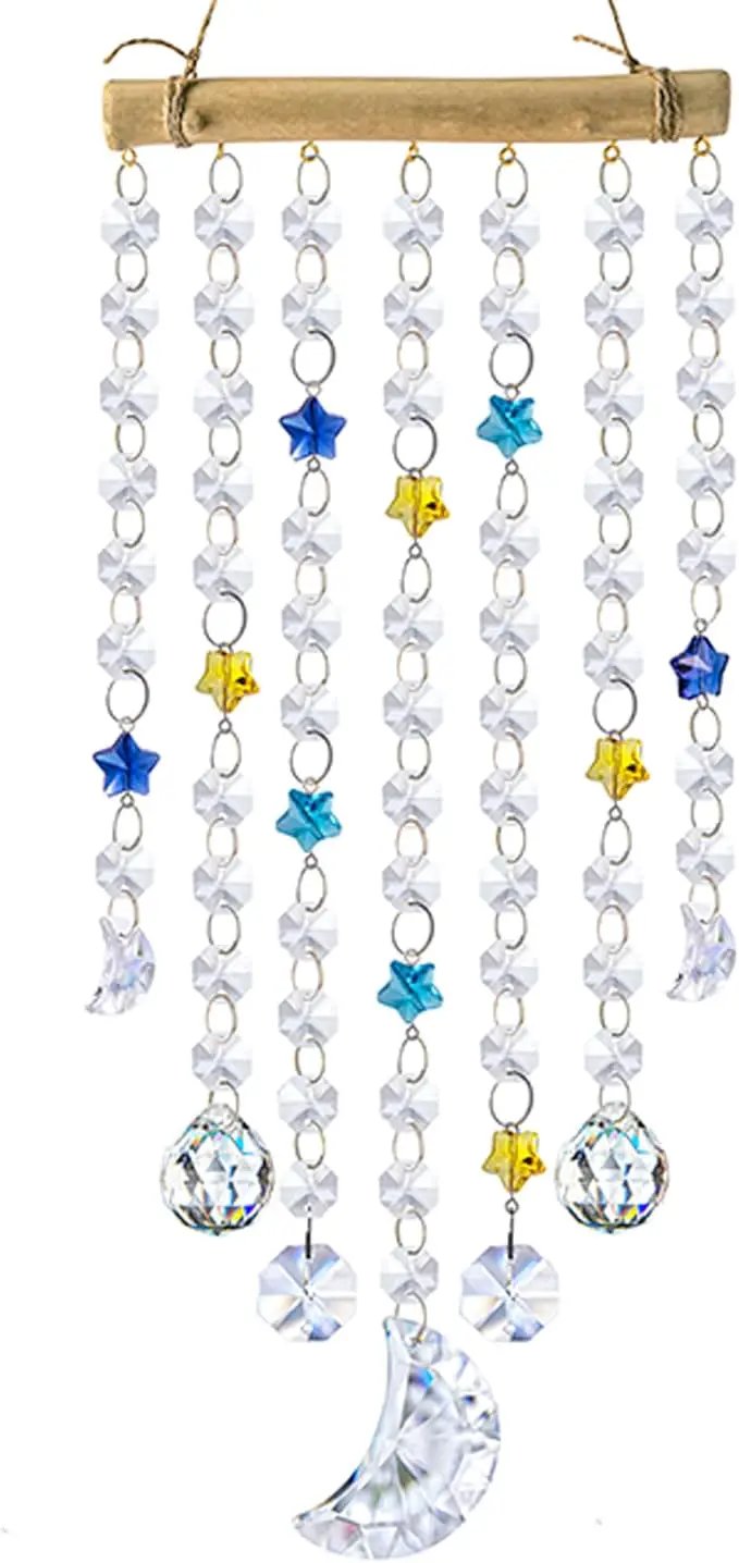 Crystal Moon Star Prism Suncatcher Rainbow Maker Pendant Window Garden Hanging Decoration Ornament Crystal Wind Chimes by GreenHaven Gardens
