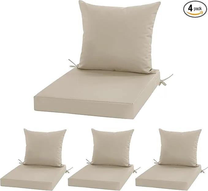 Outdoor Chair Cushions, Waterproof Outdoor Cushions for Patio Furniture w/Fade-Resistant, Removable & Machine-Washable Covers, 19x19 Inch, Ideal for Seat in Gardens/Porch – Set of 4, Cream by GreenHaven Gardens