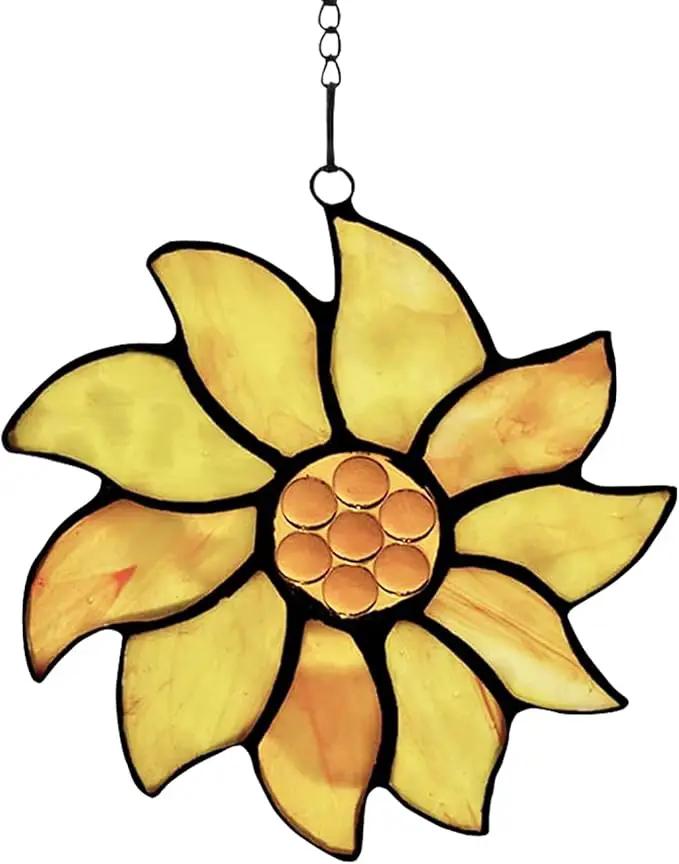 BOXCASA Farmhouse Summer Sunflower Stained Glass Window Hangings,Sunflower Lover Gifts for Women,Best Thank You Teacher Gift,Handmade Sunflower Art Decorations Gift for Mom Grandma Nana Aunt by GreenHaven Gardens