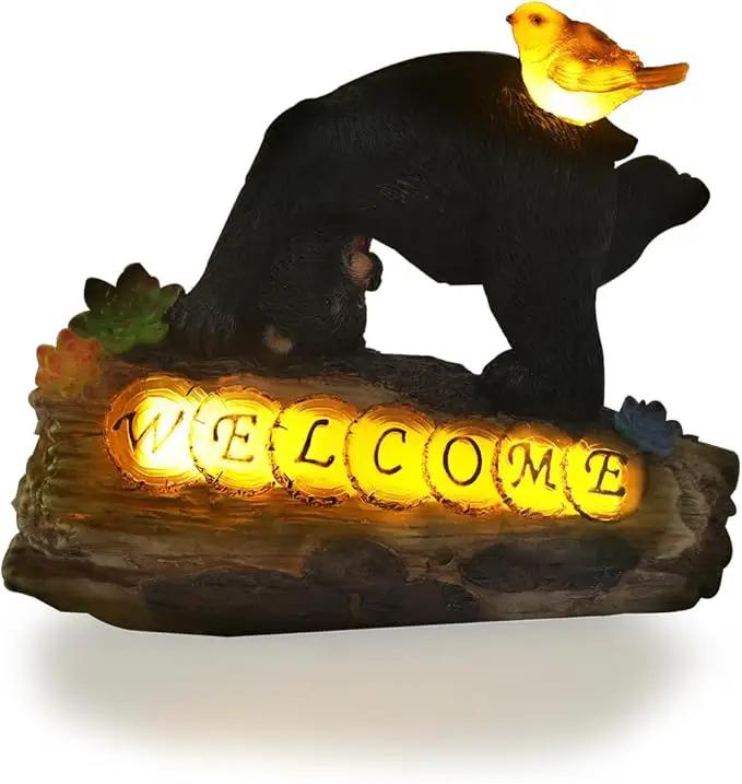 Bear Garden Decorations,Bear Solar Lights Outdoor Garden,Outdoor Solar Lights for Yard Decorations,Bear Garden Welcome Plaque Statue。 by GreenHaven Gardens