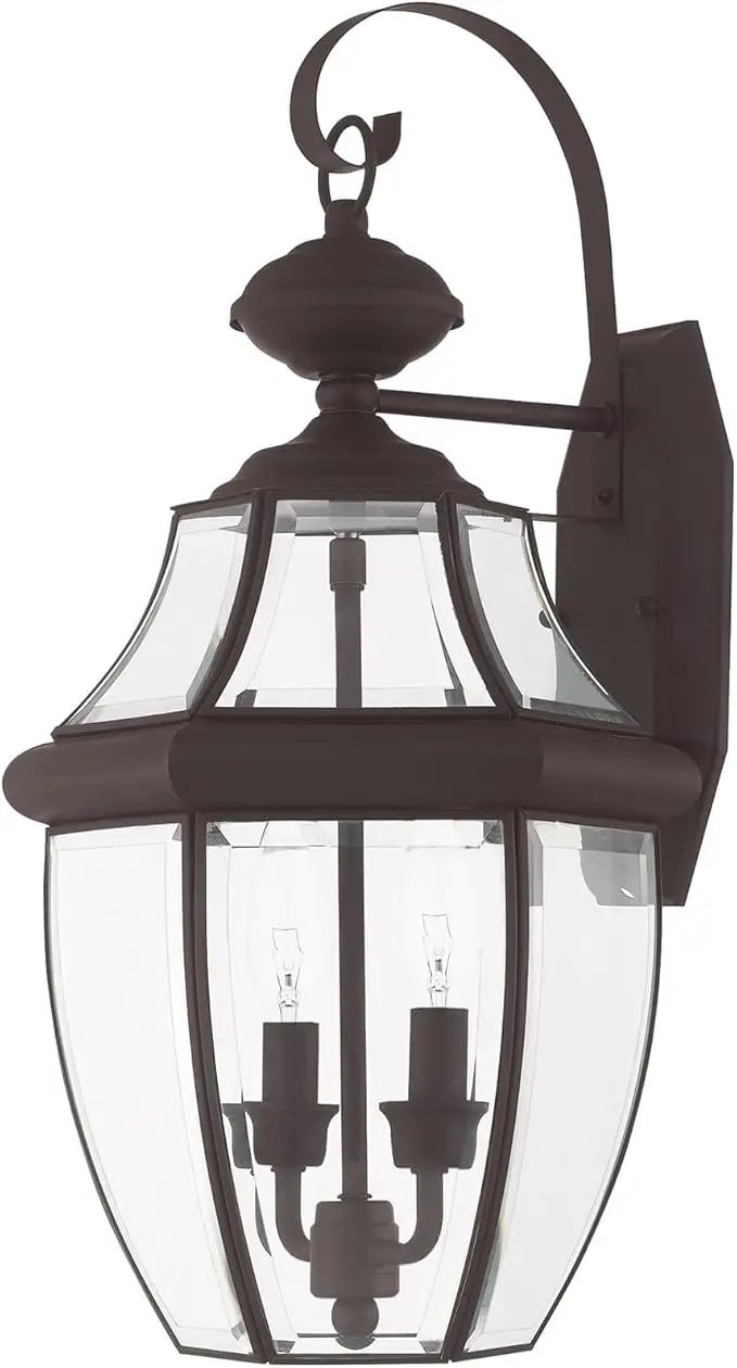 Livex Lighting 2251-91 Monterey 2 Light Outdoor Brushed Nickel Finish Solid Brass Wall Lantern with Clear Beveled Glass by GreenHaven Gardens