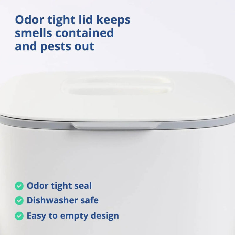 Blue Ginkgo Kitchen Compost Bin [2.6L / 0.69 GAL] – Filter-Free, Odor-Tight Countertop Food Waste Pail with Handles (Made in Korea, White) by GreenHaven Gardens