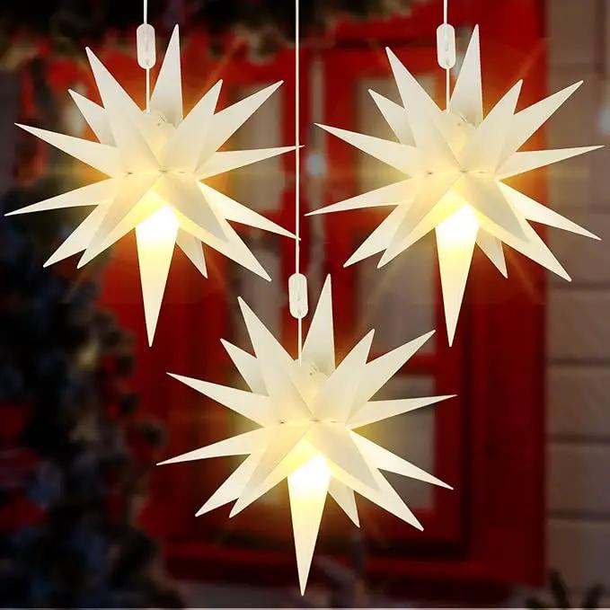 Kingdder 3 Pieces Moravian Star Light LED 3D Star Hanging Light Powered by Battery with Timer Function White Porch Lantern Holiday Decor for Indoor Outdoor Christmas Tree Balcony Courtyard (18 Inch) by GreenHaven Gardens