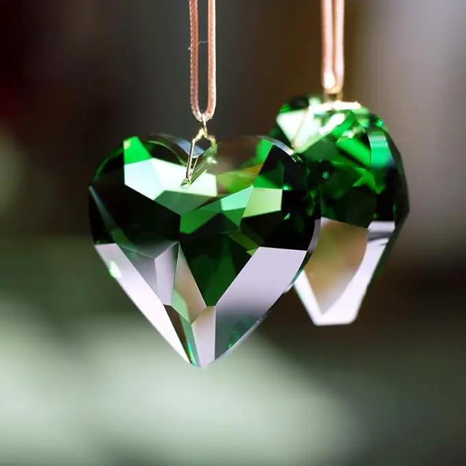 Green Heart Crystal Suncatcher, 2pc 45mm Hanging Prism for Windows, Outdoor Indoor Decoration, Rainbow Maker Gifts for Mom, Grandma, Friend by GreenHaven Gardens