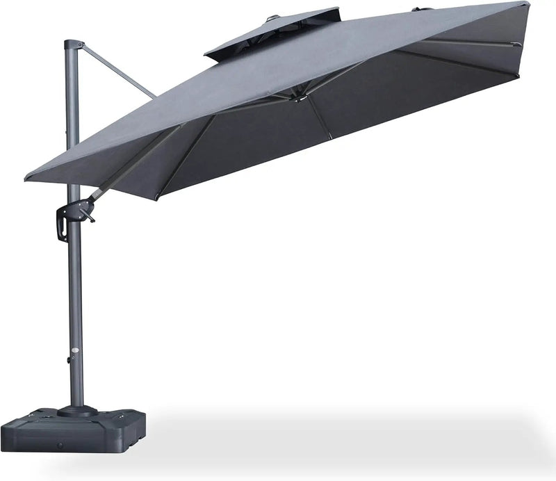 PURPLE LEAF 10 Feet Cantilever Umbrella Outdoor Double Top Large Hanging 360-degree Rotation Square Offset Umbrella for Patio Deck Pool Garden Backyard Cast Slate by GreenHaven Gardens