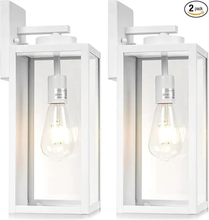 16-inch Large Outdoor Wall Light Fixture, White Exterior Wall Lantern Waterproof, Farmhouse Porch Sconce Lighting with Glass, Modern Outside Lights for House, Garage, Patio Lamp, 2 Packs by GreenHaven Gardens