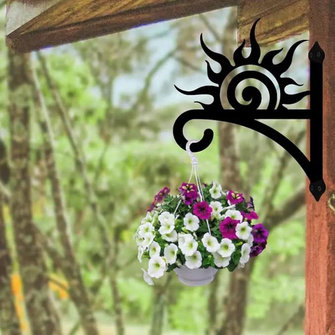 peacoblue Iron Plant Hangers Hooks Sunrise for Outdoor Indoor Hanging Plants Flower Fern Pots Lantern Bird Feeder Wind Chimes, 12"x15" Weather Resistant Metal Wall Holder for Porch Garden Farmhouse by GreenHaven Gardens