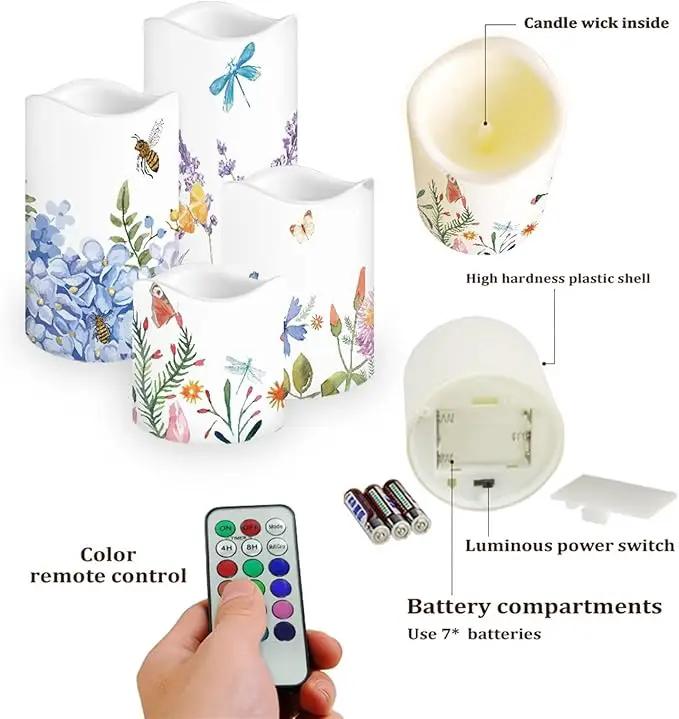 Ystardream Lavender Orchid LED Flameless Candles with Remote and Timer, Battery Operated Flickering for Festival Wedding Home Party Decor 4pcs
