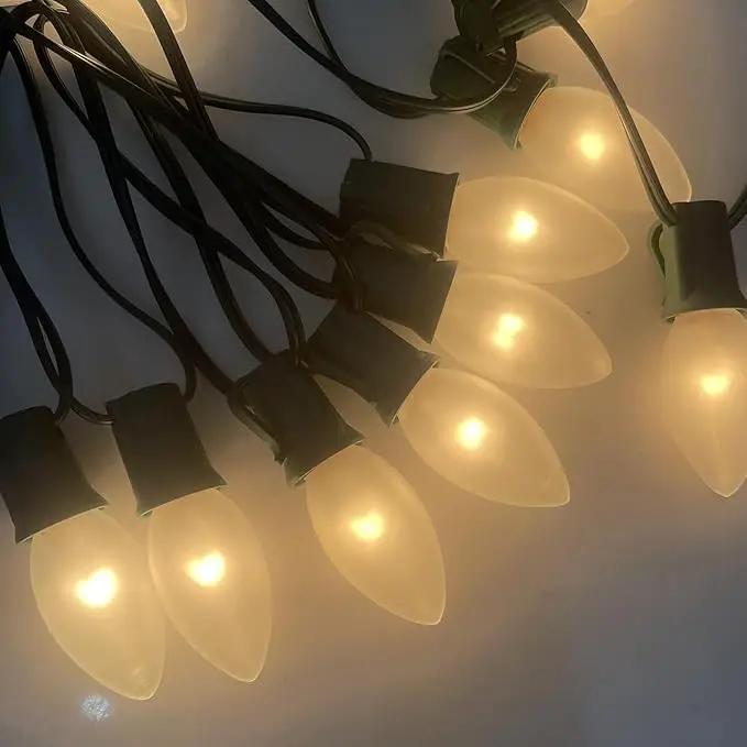 25 FT C9 Frosted Christmas Lights,Warm White Outdoor Christmas Lights with 26 Bulbs(1 Spare), C9/ E17 Base,Old Fashioned Christmas Lights for Roofline, Yard, Garden, Wedding Decorations by GreenHaven Gardens