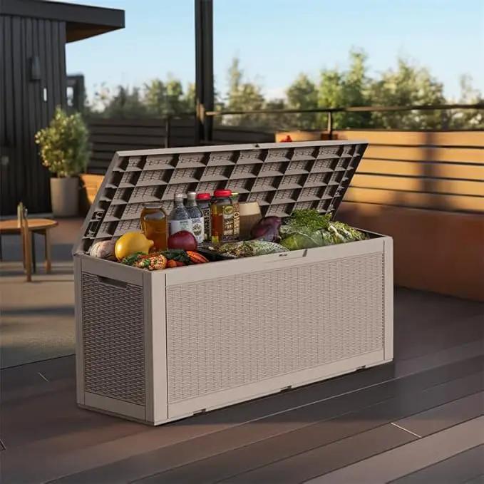 DRATO 100 Gallon Large Deck Box, Outdoor Storage Box for Patio Furniture, Patio Cushions, Gardening Tools, Pool Supplies,660lbs Weight Capacity,Waterproof Resin Storage Boxes by GreenHaven Gardens