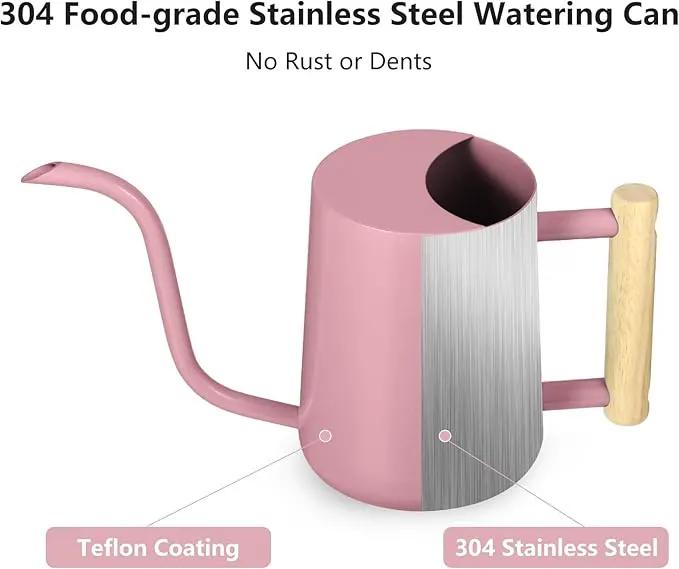 Watering Can Indoor Plants, 35oz Small Watering Can Indoor Stainless Steel Metal Watering Can Modern Decorative Watering Pot with Long Spout for Indoor House Plant Bonsai Garden Flowers (Pink) by GreenHaven Gardens
