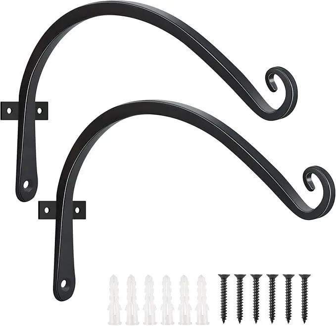 FEED GARDEN 2 Pack 12 Inch Hanging Plant Bracket Wall Hooks Decorative Plant Hangers for Outdoor Hanging Bird Feeders, Wind Chimes, Plant Baskets, Black by GreenHaven Gardens