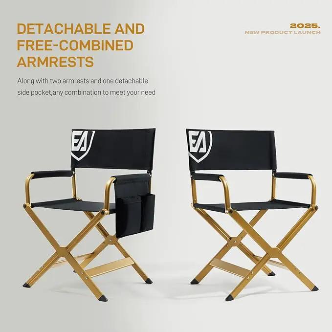 EVER ADVANCED Aluminum Directors Chair, Folding Studio Movie Chairs Camping Event Vendor Chair, 19" Seat Height Black Fabric/Golden Frame, Support 350lbs by GreenHaven Gardens