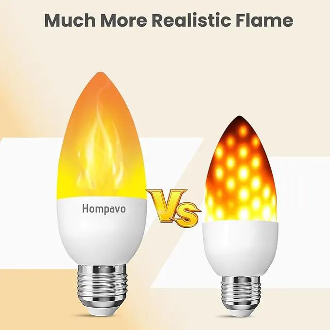 Hompavo Upgraded LED Flame Light Bulbs, 3 Modes Flickering Light Bulbs, E26 Candle Fire Light Bulb for Halloween Christmas Party Porch Indoor & Outdoor Home Decoration - 6 Pack by GreenHaven Gardens