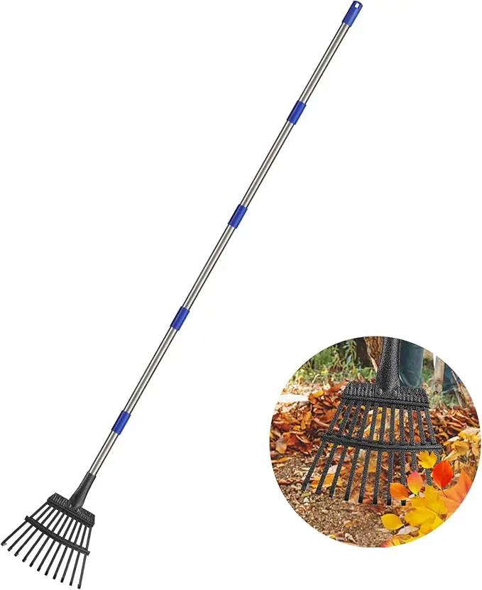 Leaf Rake for Leaves, 8" Wide Heavy Duty Metal Garden Rake 11 Tines, Adjustable Lawn Yard Shrub Kids Rake, 5.2ft by GreenHaven Gardens
