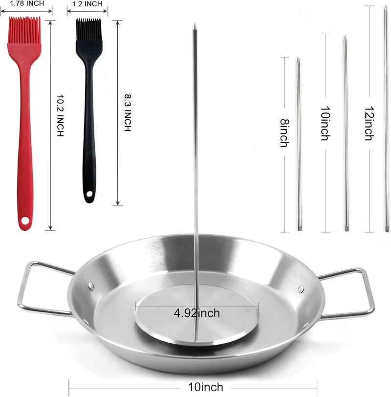 Fengzhe Al Pastor Skewer for Grill：Stainless Steel Vertical Skewer, Brazilian Spit Stand with 3 Spikes,2 Brushes,Ideal for Tacos Al Pastor,Shawarma, Kebabs on Smoker, Oven,with Fat Separator Tray by GreenHaven Gardens
