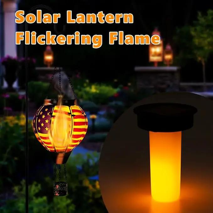 2PCS Flag Solar Hot Air Balloon Lantern with Flame Flickering Light,Glass Hot Air Balloon Solar Lanterns Outdoor Waterproof,Hanging Outdoor Light for Patio Yard Garden Birthday Gifts for Women by GreenHaven Gardens